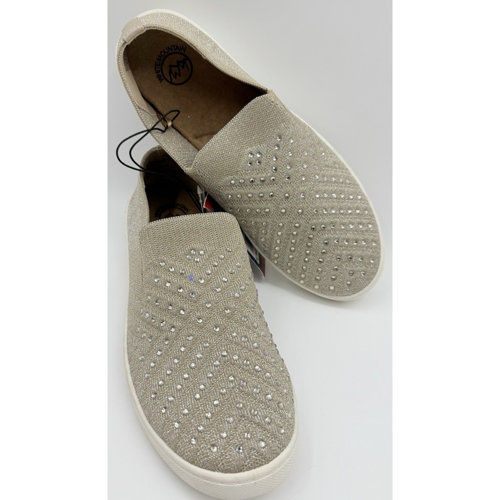 NWT White Mountain Sparkly Bling Sneaker Slip On Shoe Sz 10‎ Metallic Taupe